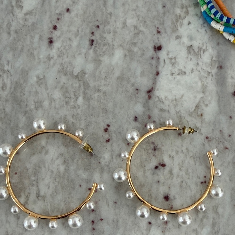 Elegant Gold Pearl Hoop Earrings